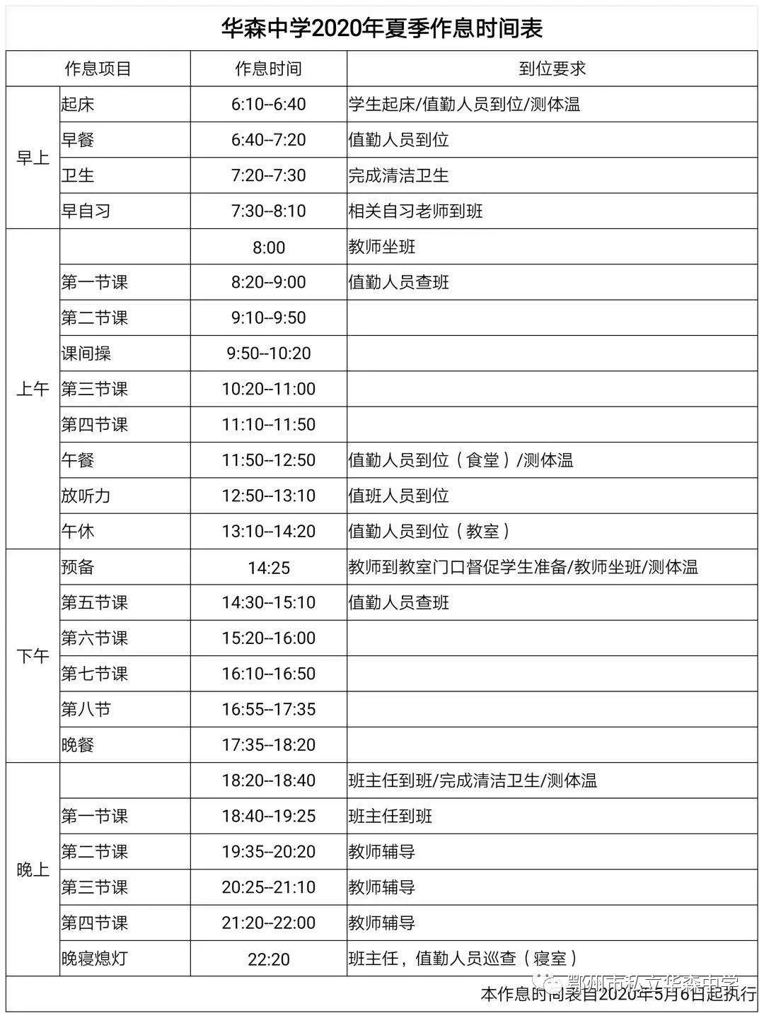 高三年级在校作息时间表