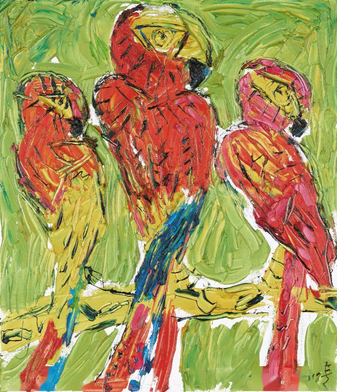 常青 坎昆的鹦鹉之四 53×45cm 布面油画常青 大象 30× 21cm 纸本