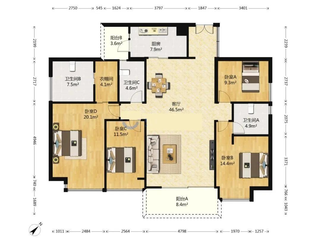 华润城三期186㎡舒适四房3200万