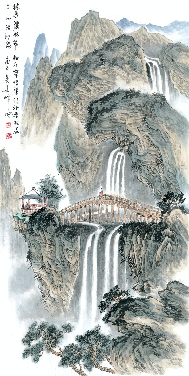 转自人民日报国画名家吴建峰迟日江山丽山水新作展在福州滨海开展