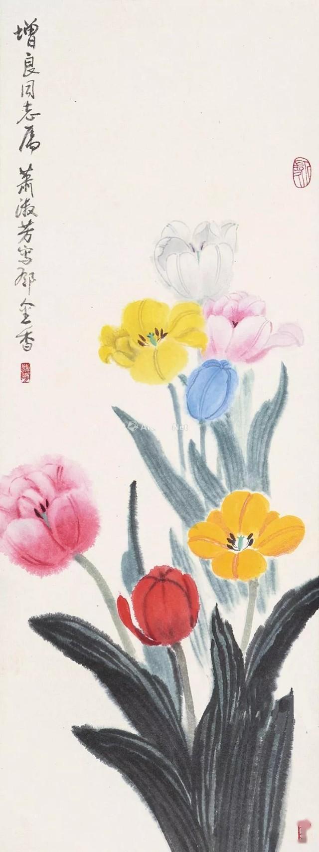 国画里的郁金香,楚楚动人_水墨