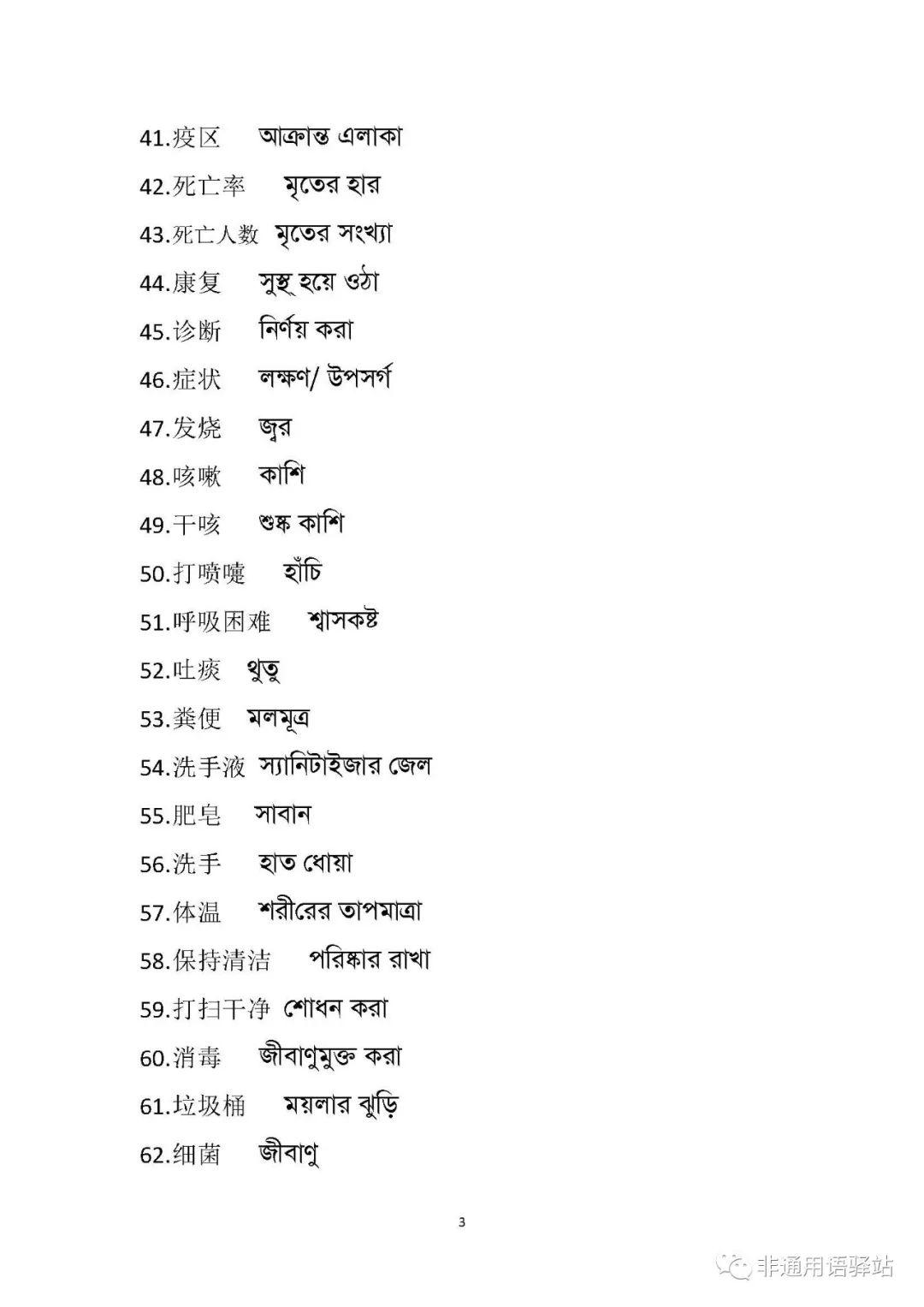 新型冠状病毒汉外常用300词汇——孟加拉语篇
