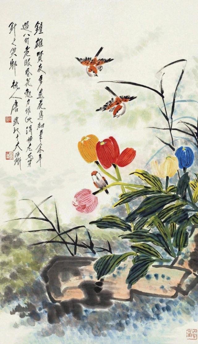 国画里的郁金香,楚楚动人_水墨