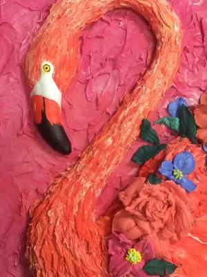 浮雕画新年喜庆的火烈鸟招财进宝拜大年解锁肖战同款红刮刀花刮刀画