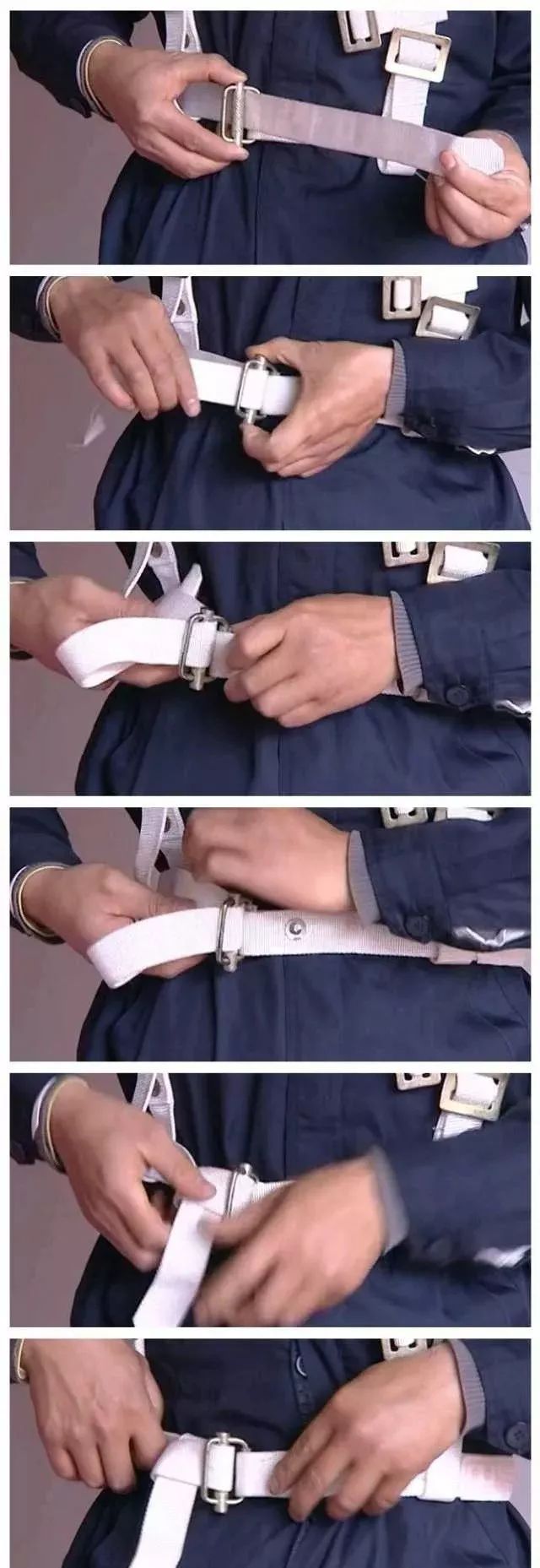 正确穿戴安全带(3)将安全长绳的卡扣拴在安全带背后的圆圈上