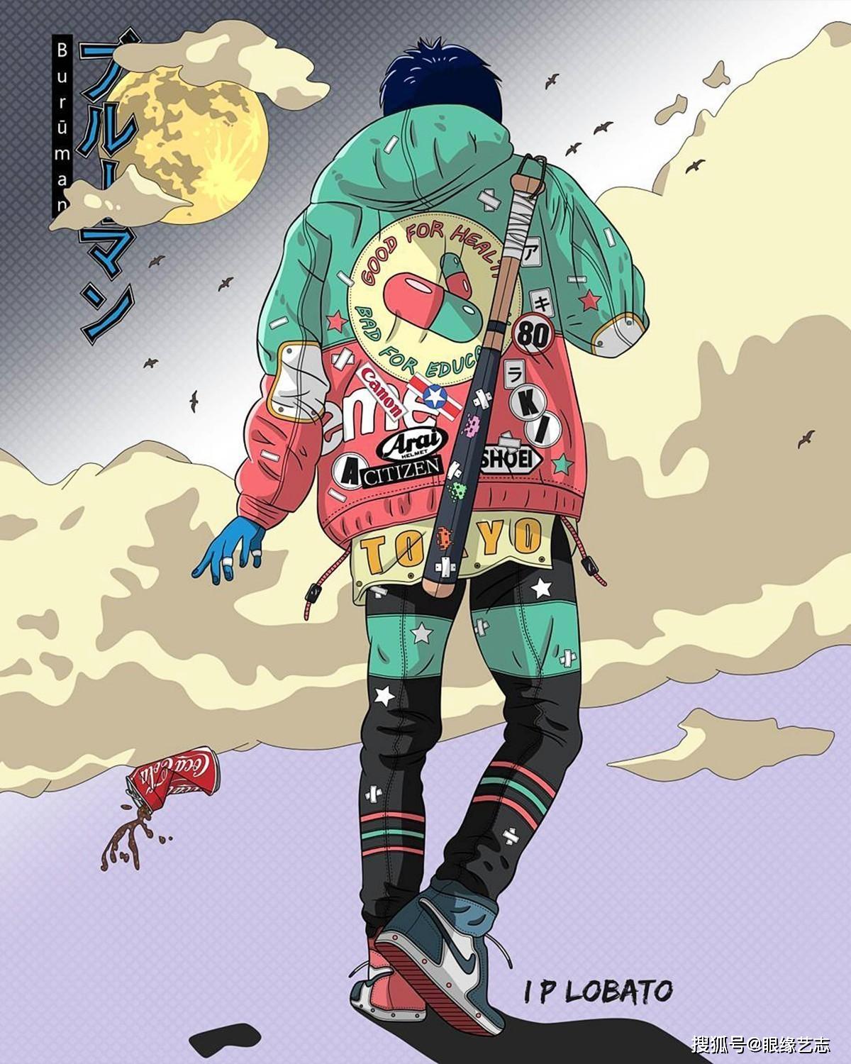 原创这的确很酷蓝色皮肤的城市新人类插画师笔下的日漫混搭风