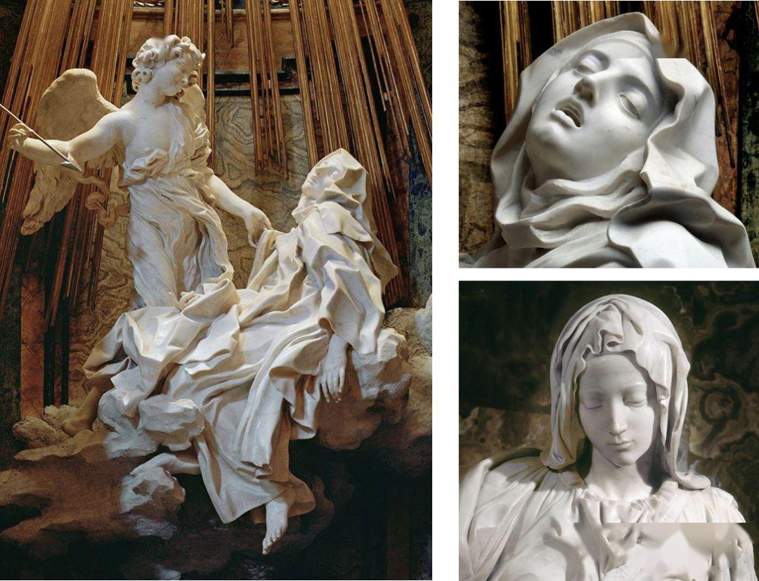 《圣特雷莎的狂喜》及局部,吉安·贝尼尼,1647-1652年↓《圣殇》