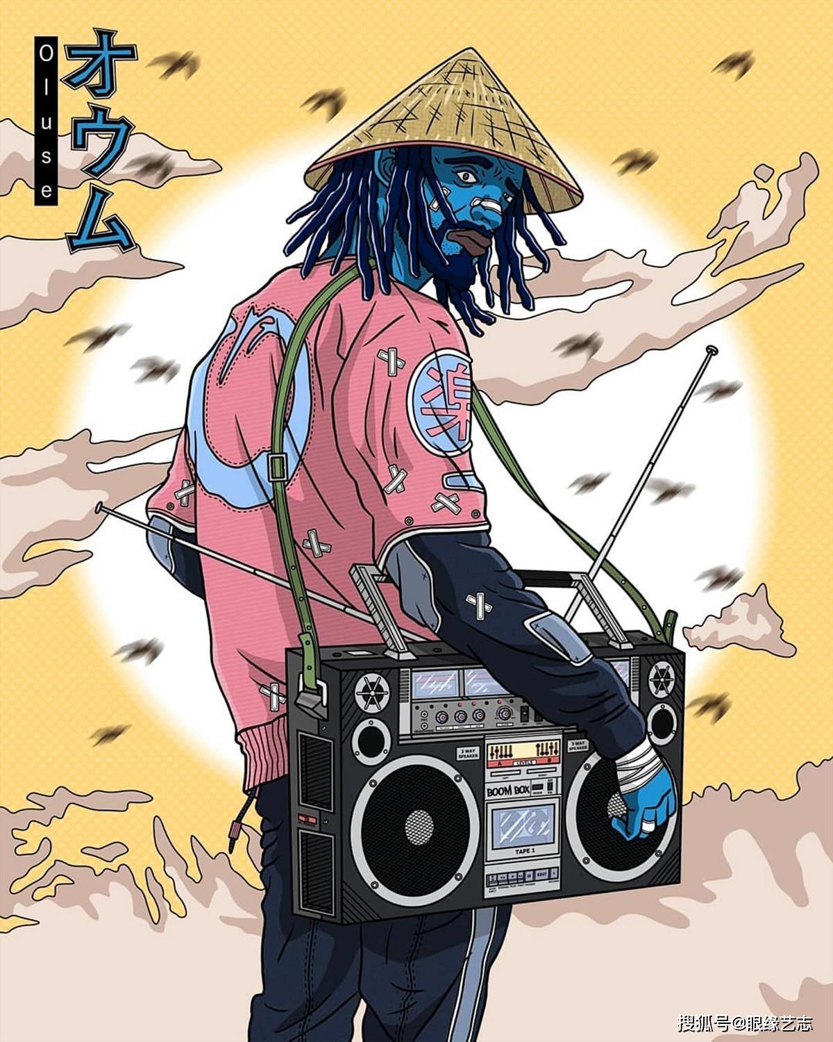 原创这的确很酷蓝色皮肤的城市新人类插画师笔下的日漫混搭风