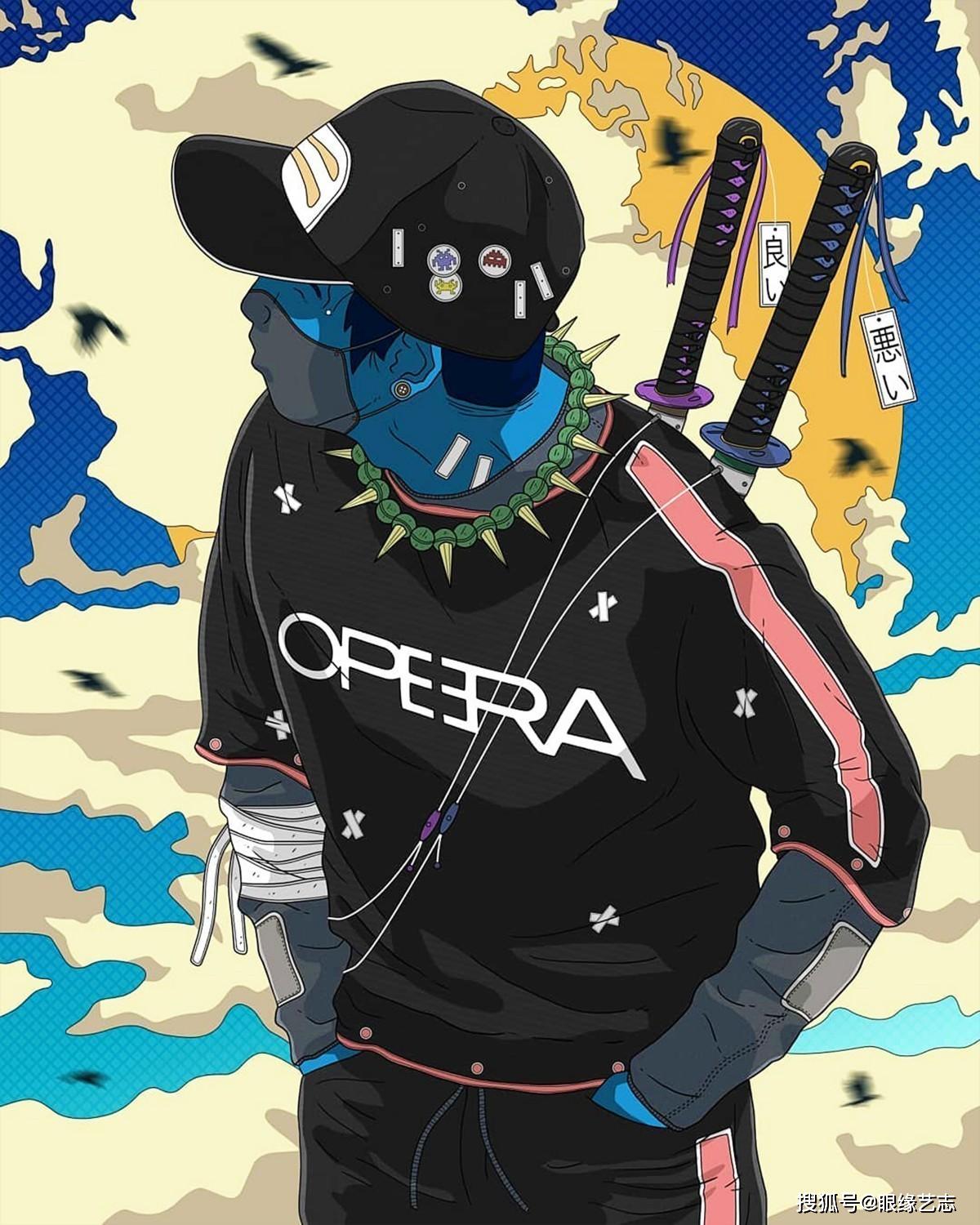 原创这的确很酷蓝色皮肤的城市新人类插画师笔下的日漫混搭风