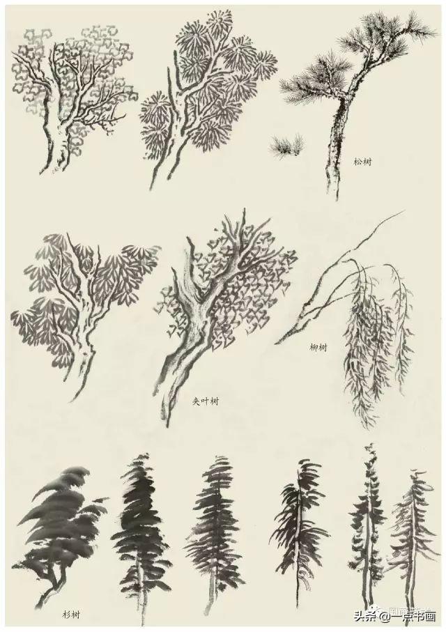 山水画树叶,山水画简笔画,水墨山水画_大山谷图库