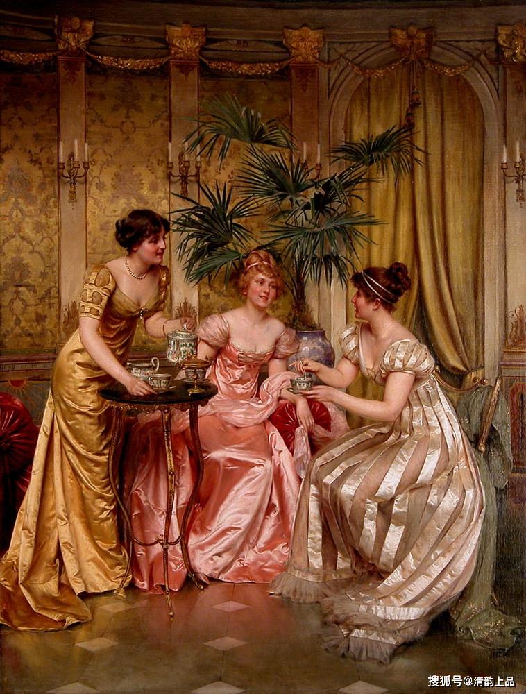 意大利画家维托里奥雷格尼尼19世纪贵妇生活场景油画作品