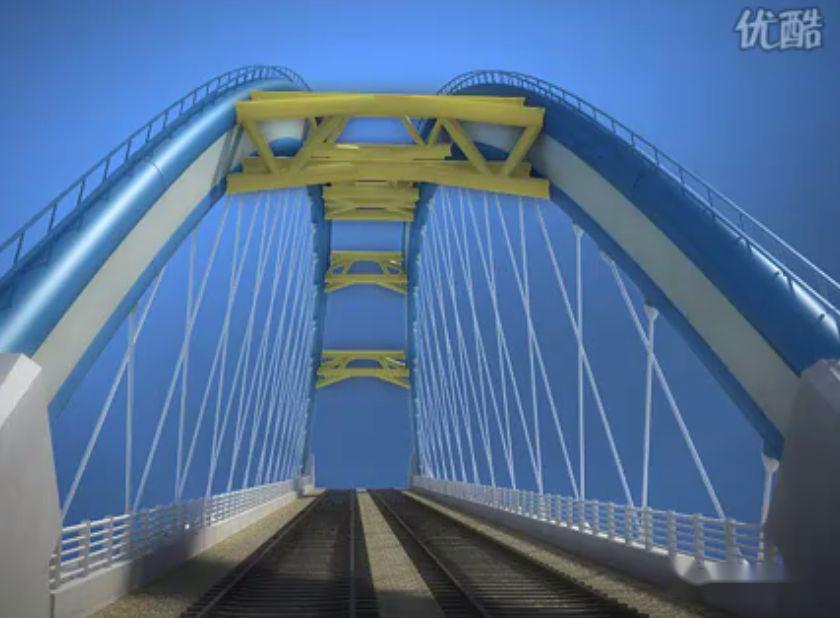 客运专线大跨度下承钢管混凝土提篮式系杆拱桥施工动画