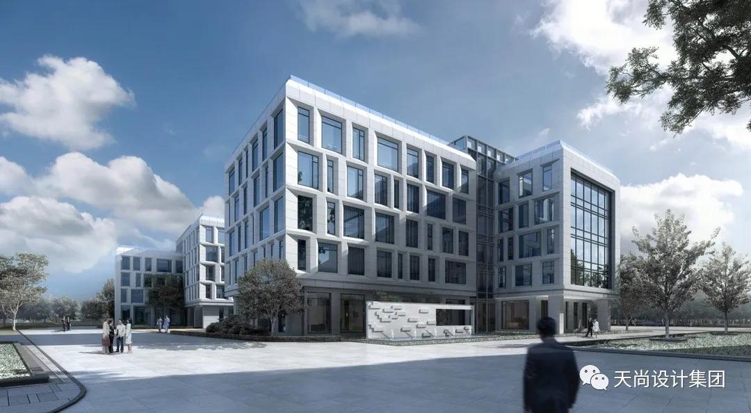 二期由三组5层的办公楼组团围合而成,打造花园式办公氛围,各组建筑体