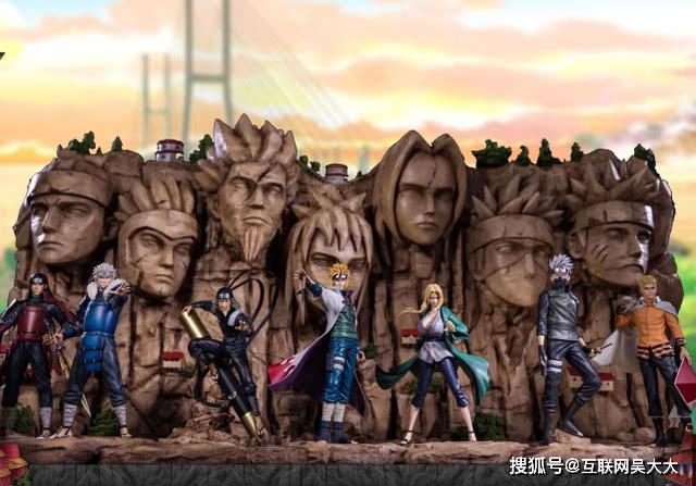 火影岩的手办岩石前放着24位忍者摆造型感觉在炫耀手办