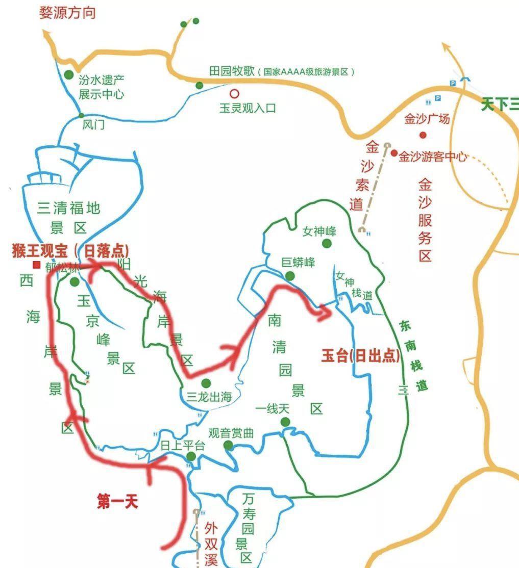 金龟石 ,乾坤台,五老拜三清,母子石,渡仙桥,玉光亭,舅悟道,白头偕老