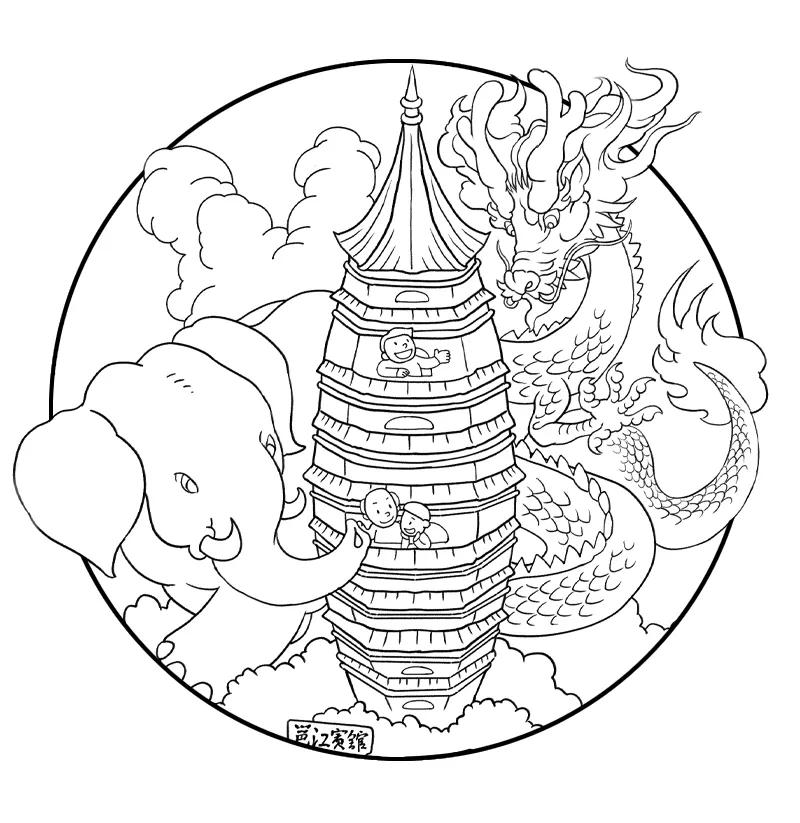 上半部分撑起整个构图的,最瞩目的是【龙象塔】——也是老南宁说的"