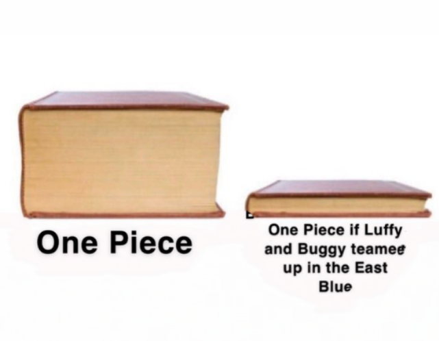 右边这本很薄的书就能用于代表"路飞和巴基在东海组队之后"的所有故事