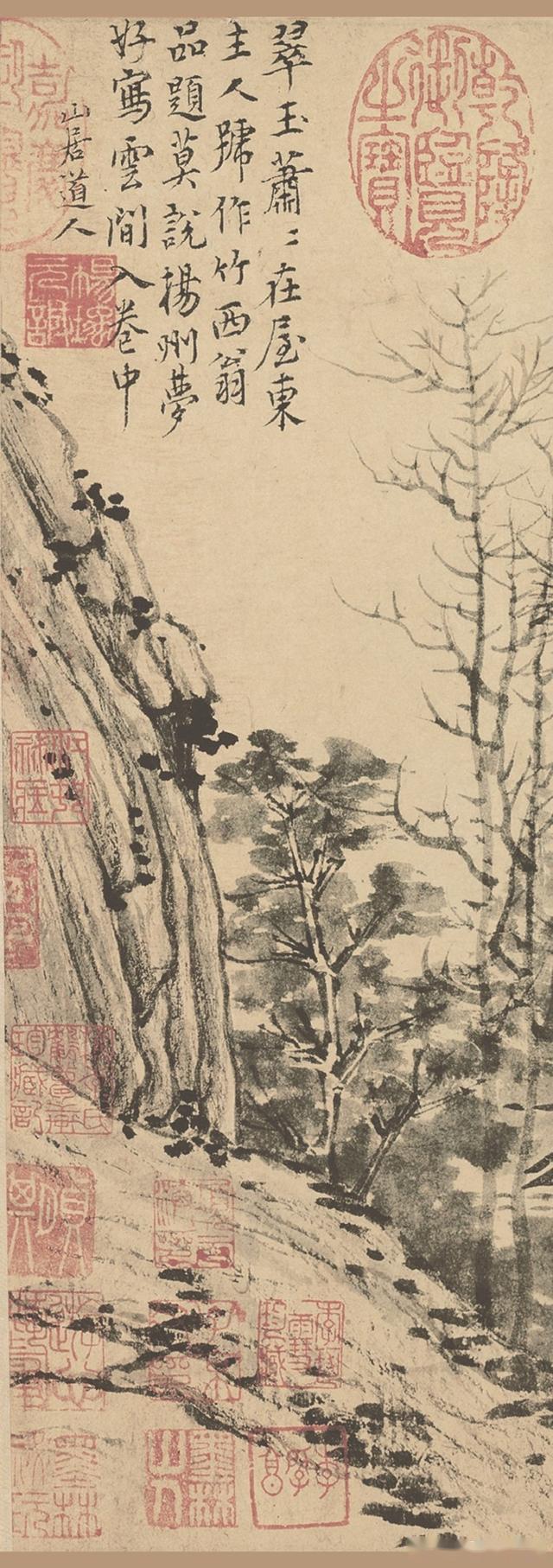 入编石渠宝笈元代画家张渥竹西草堂图卷全图和局部赏析
