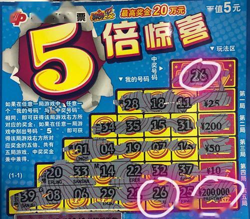 刮刮乐"5倍惊喜"给苏州彩民带来20万元大奖