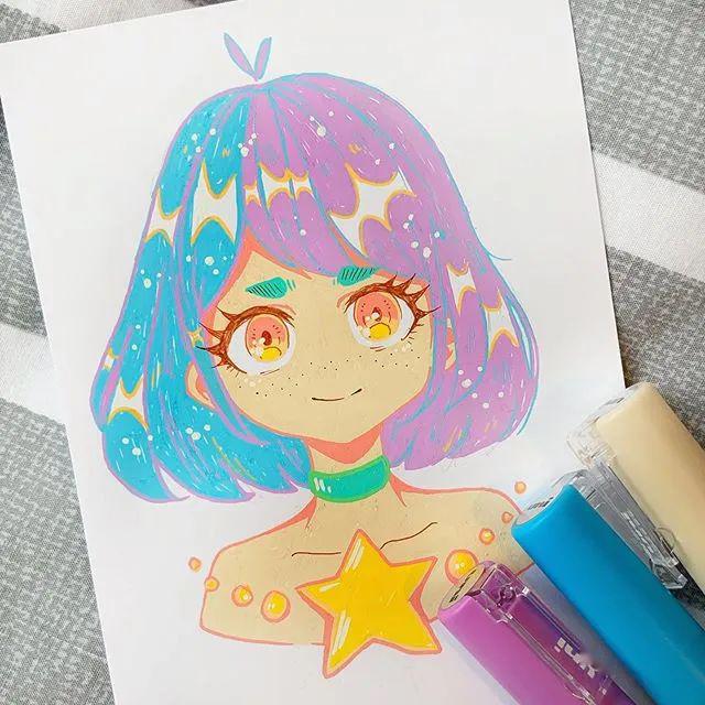 67马克笔手绘相结合手绘上色动漫人物临摹素材