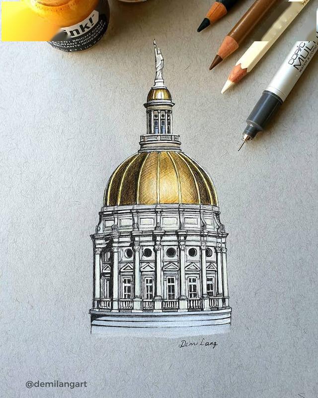 自学画画也能如此优秀!精美的钢笔和彩铅手绘,世界建筑插画