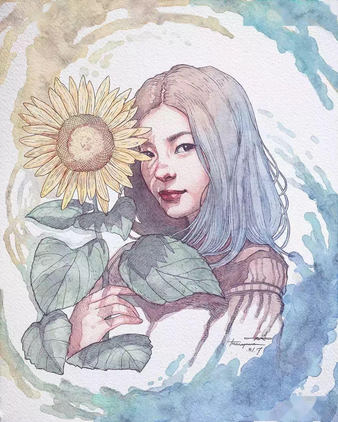 他的钢笔淡彩,寥寥几笔画出了女孩子独有的美_人物