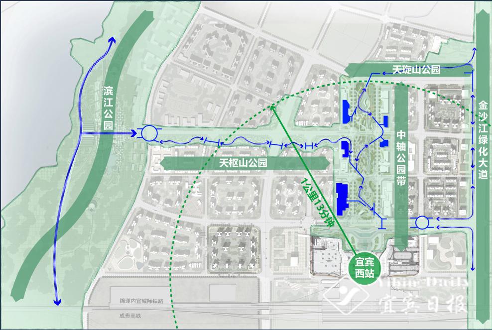 南部新區將迎來又一城市公園宜賓中軸公園規劃出爐日前記者從宜賓市