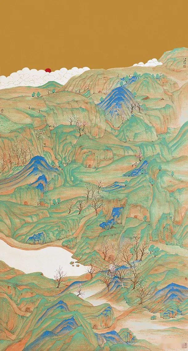 丹青洒彩墨李健强小青绿写意山水画