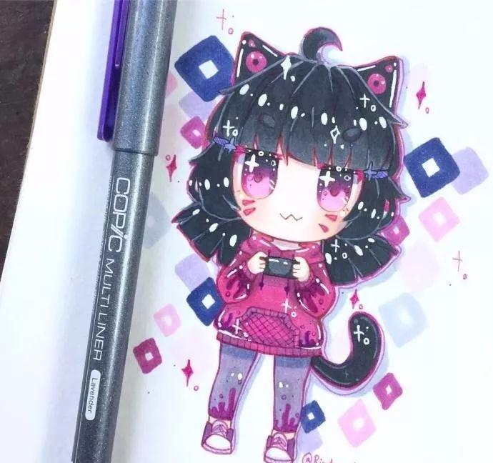手帐素材丨马克笔手绘简笔画少女太可爱啦