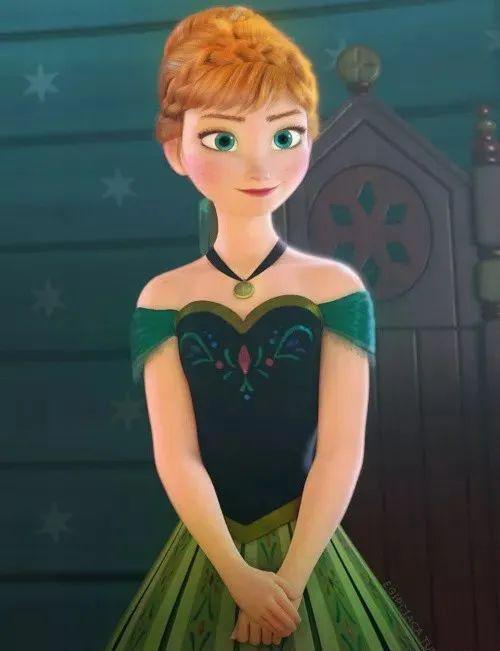 接着是妹妹anna在第一部的两套服装,第一件是下面这套绿色绣花长裙