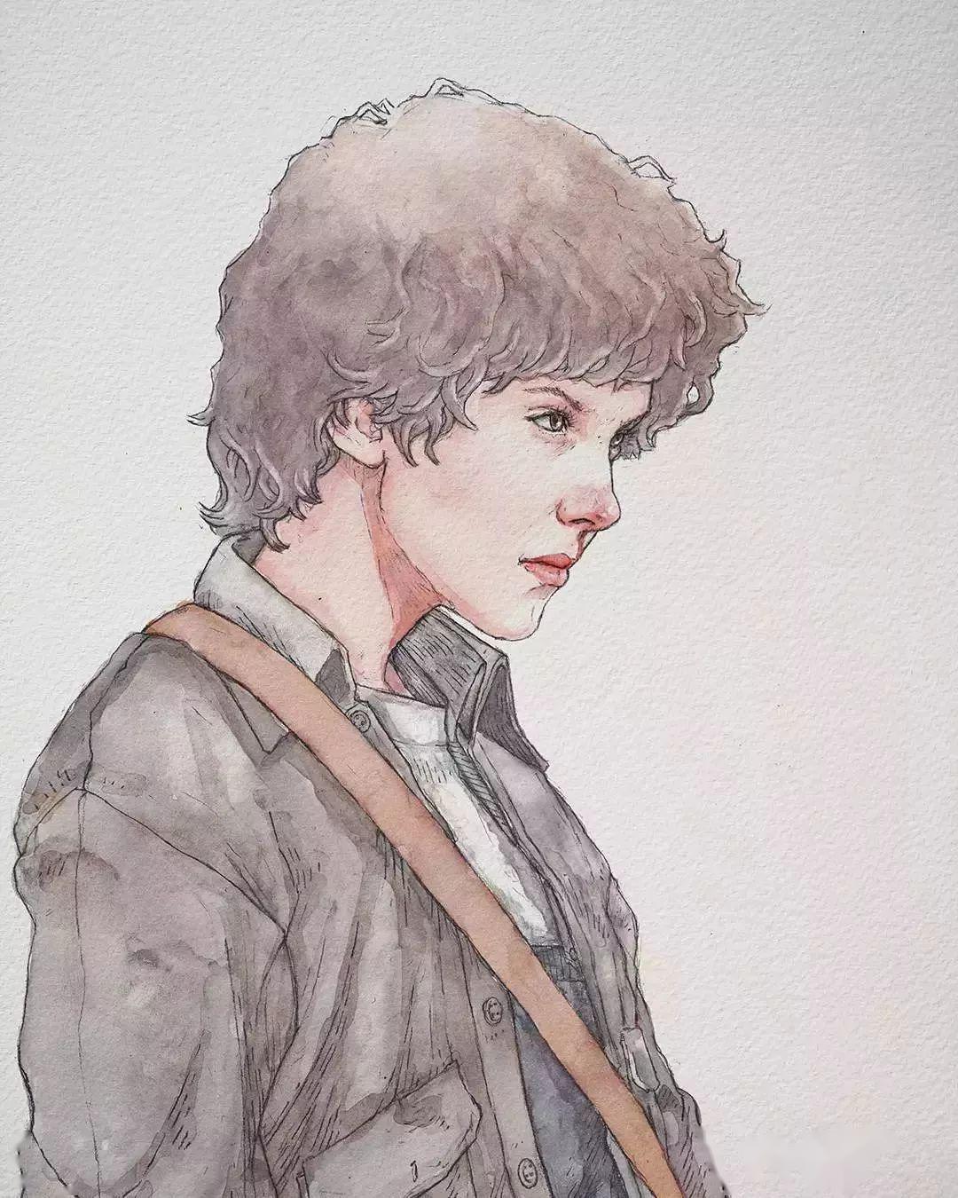 他的钢笔淡彩,寥寥几笔画出了女孩子独有的美_人物