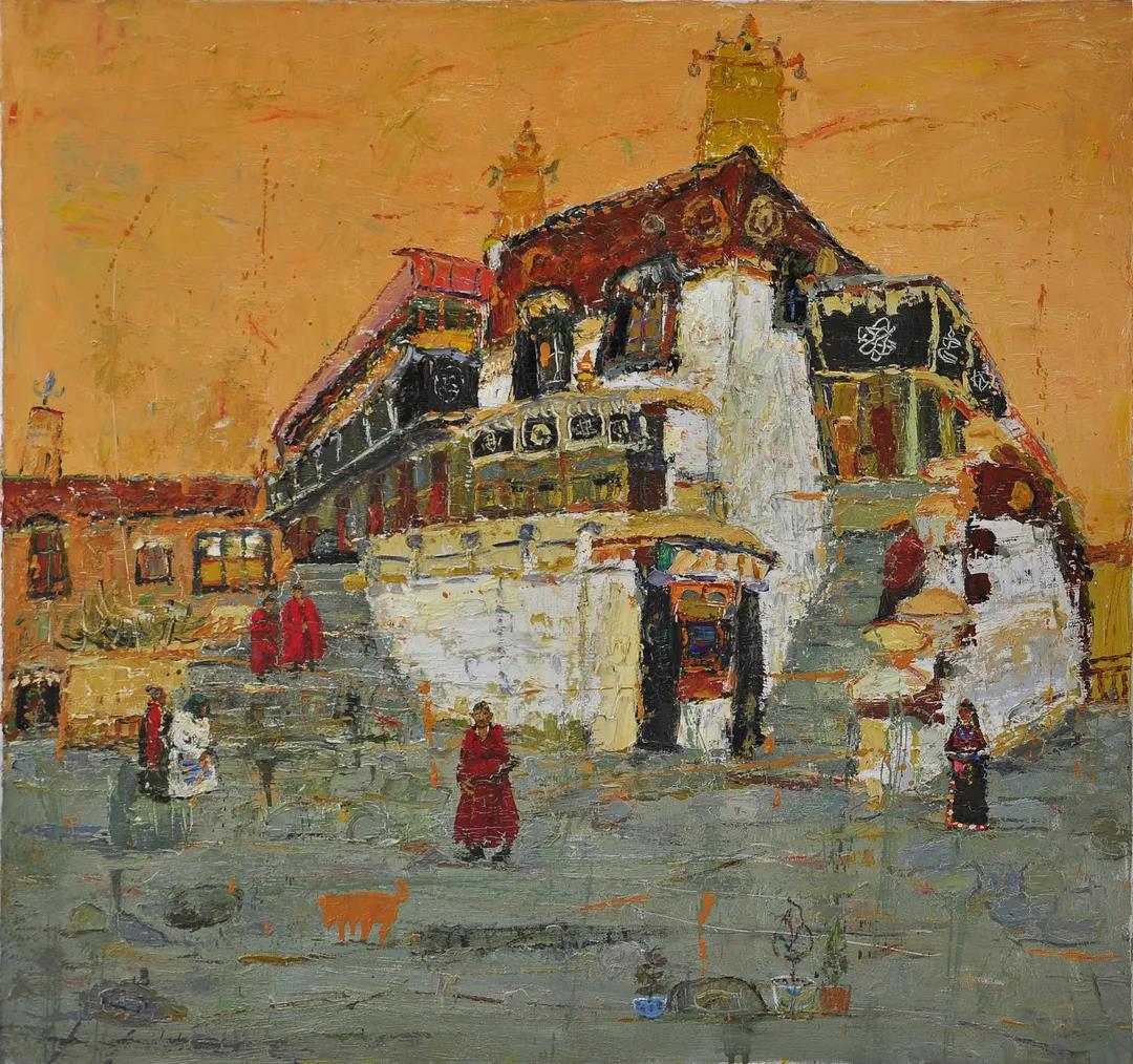曹梦 西藏写生——哲蚌寺措钦大殿 100x100cm,布面油画,2015年2019年