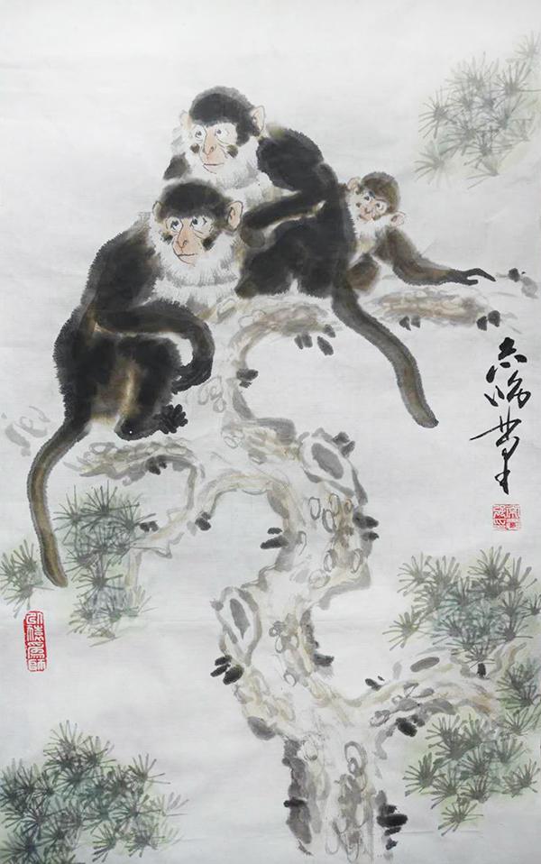 常志强多年"以猿为师",深入公园,猴山,猴岛,观察写生,在写生中画了