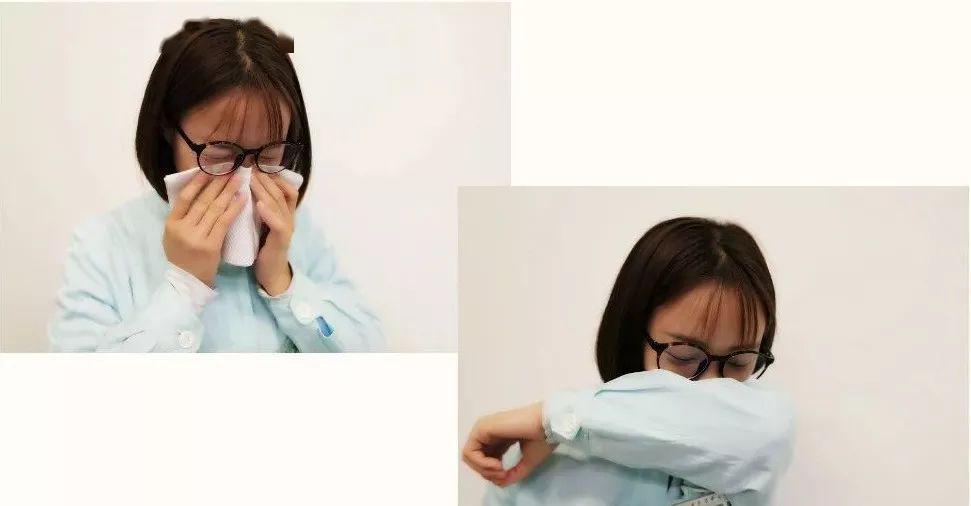 正确的做法应该是用手帕,纸巾,或者用手臂衣袖等掩住口鼻,并妥善处理