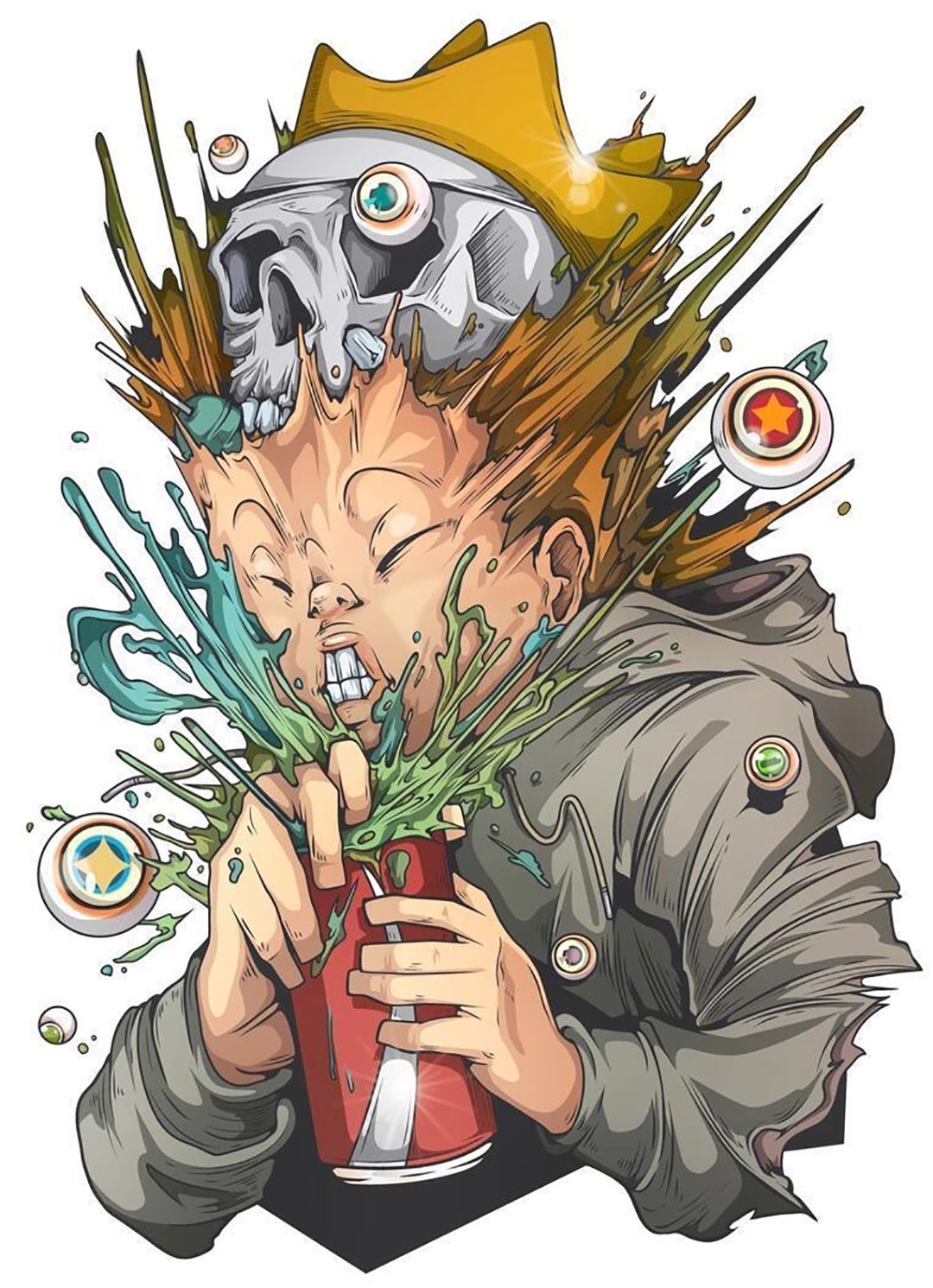 沉浸在饮食中的手绘插画,超级cool的画风,极具个性风格