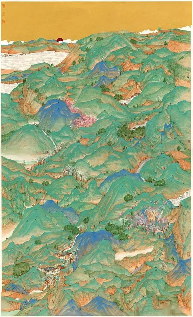 丹青洒彩墨李健强小青绿写意山水画