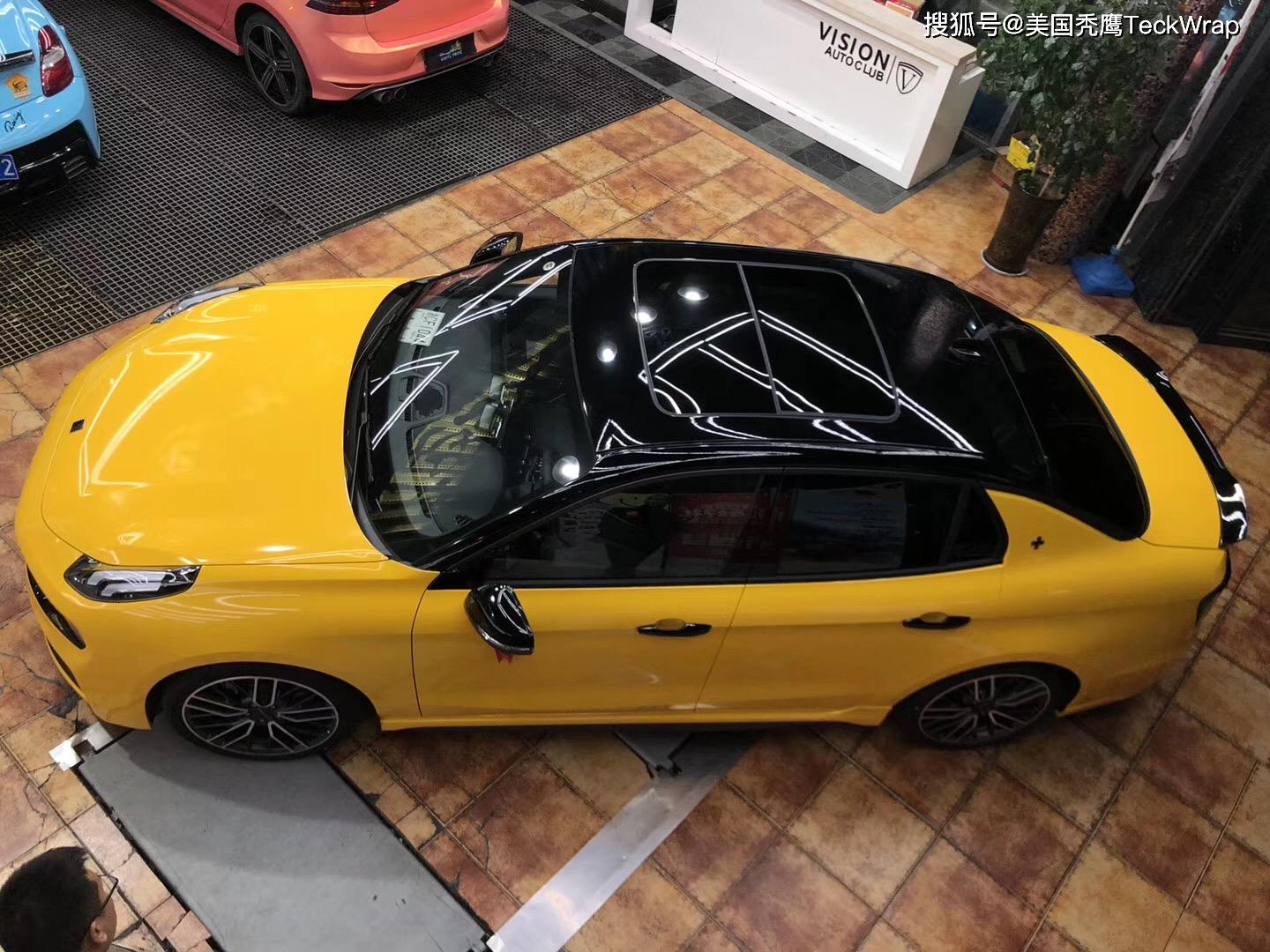 秃鹰teckwrap汽车车身改色贴进口膜cg12高亮葵花黄领克03