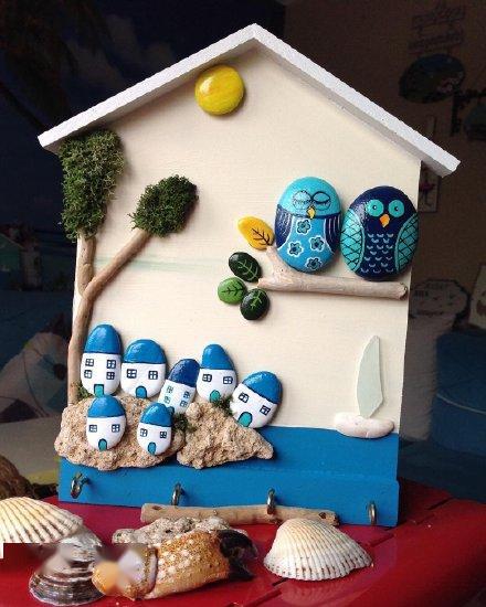 儿童创意房子石头画