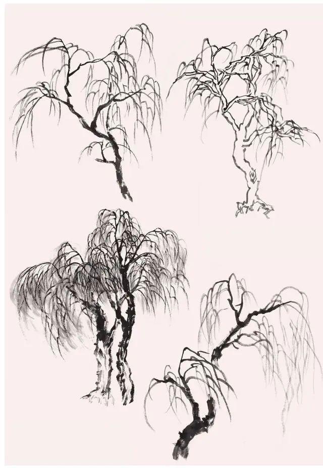 水墨国画柳树的画法详解步骤图及作品创作