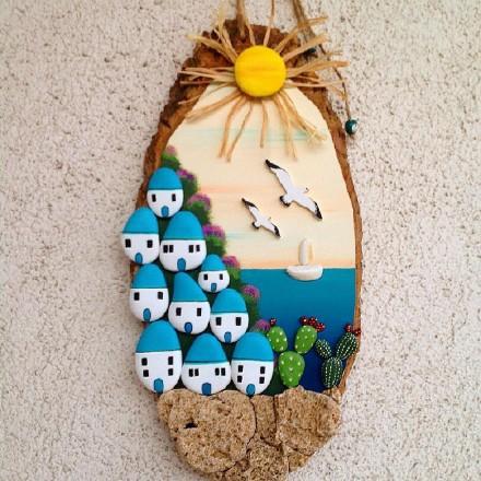 儿童创意房子石头画