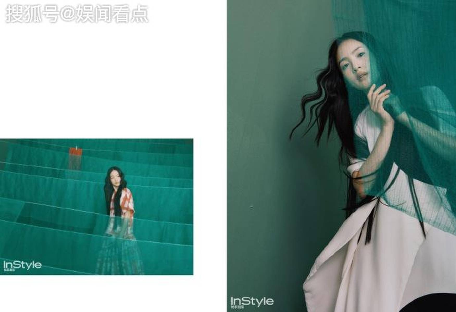 林依晨波浪卷发妩媚十足 穿梭幽秘绿纱神秘感满满