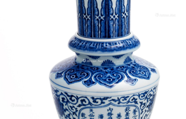 中国美術 清朝期 清代青花纏枝蓮紋花觚 染付蓮紋瓶 唐物 中国