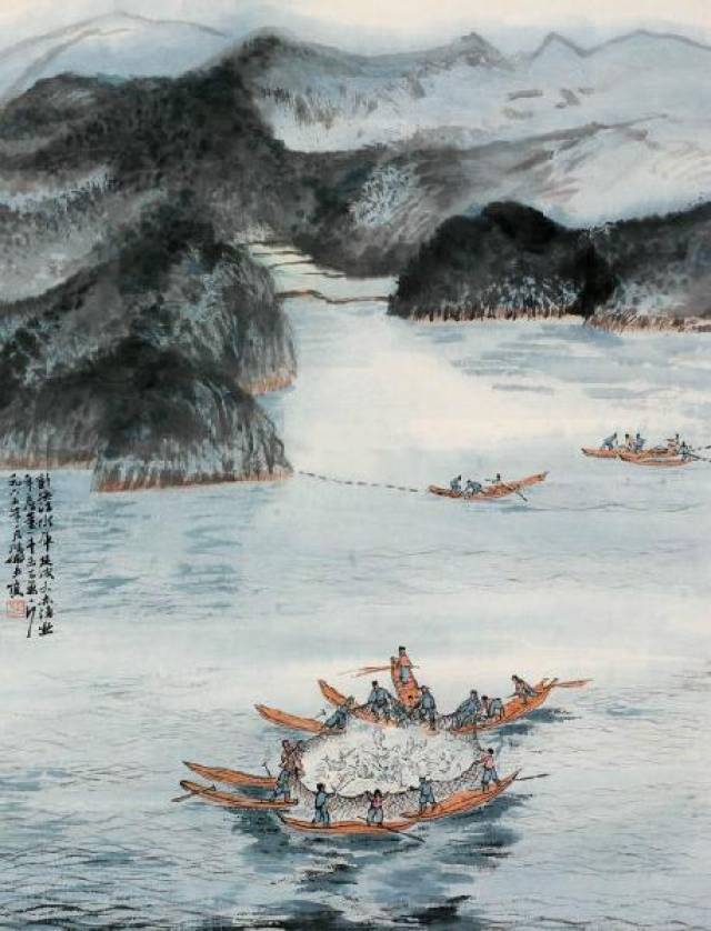 新安江-捕鱼图 立轴 1965年作