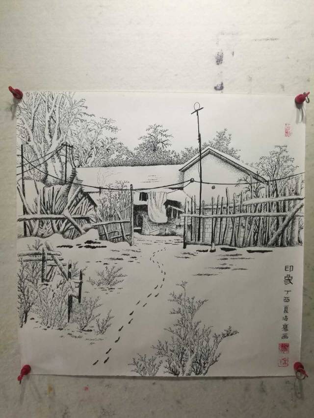 中性笔风景画简单图片