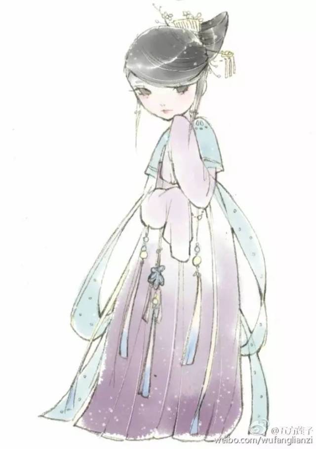漫画汉服:水彩可爱迷人中国风