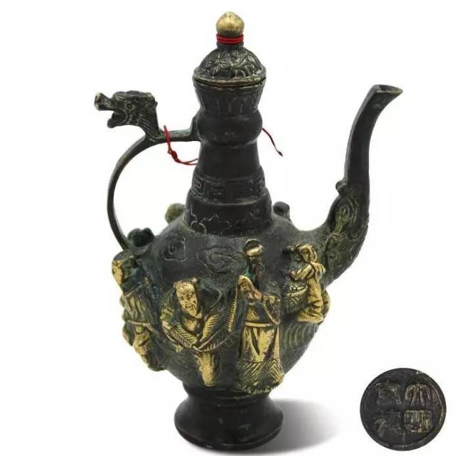 铜鎏金八仙人物纹执壶