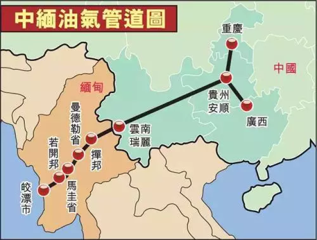 中缅油气管道是继中亚油气管道,中俄原油管道,海上通道之后的第四大
