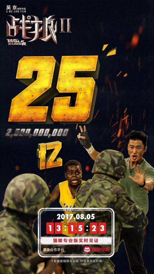 《战狼2》"破亿"海报合集,52亿票房,"战狼"真粉丝收藏