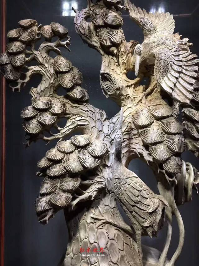 根雕《松鹤延年(双鹤)》 古阴沉木打造全品无拼无接