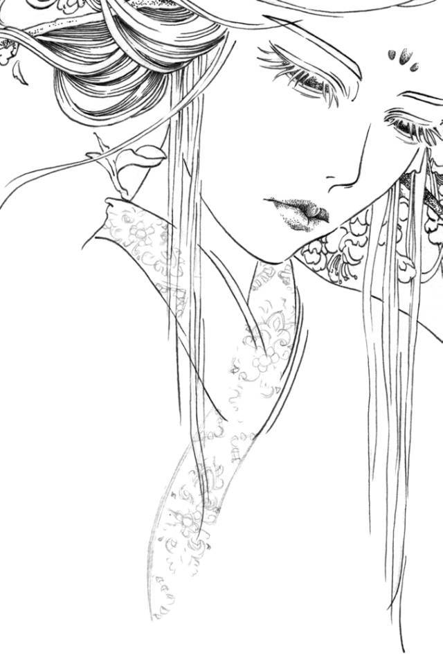 插画中的古典美女,跟随线条寻找宁静